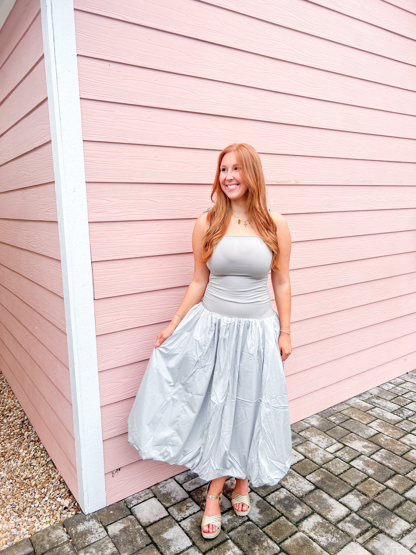 Stella Bubble Midi Dress - Light Grey