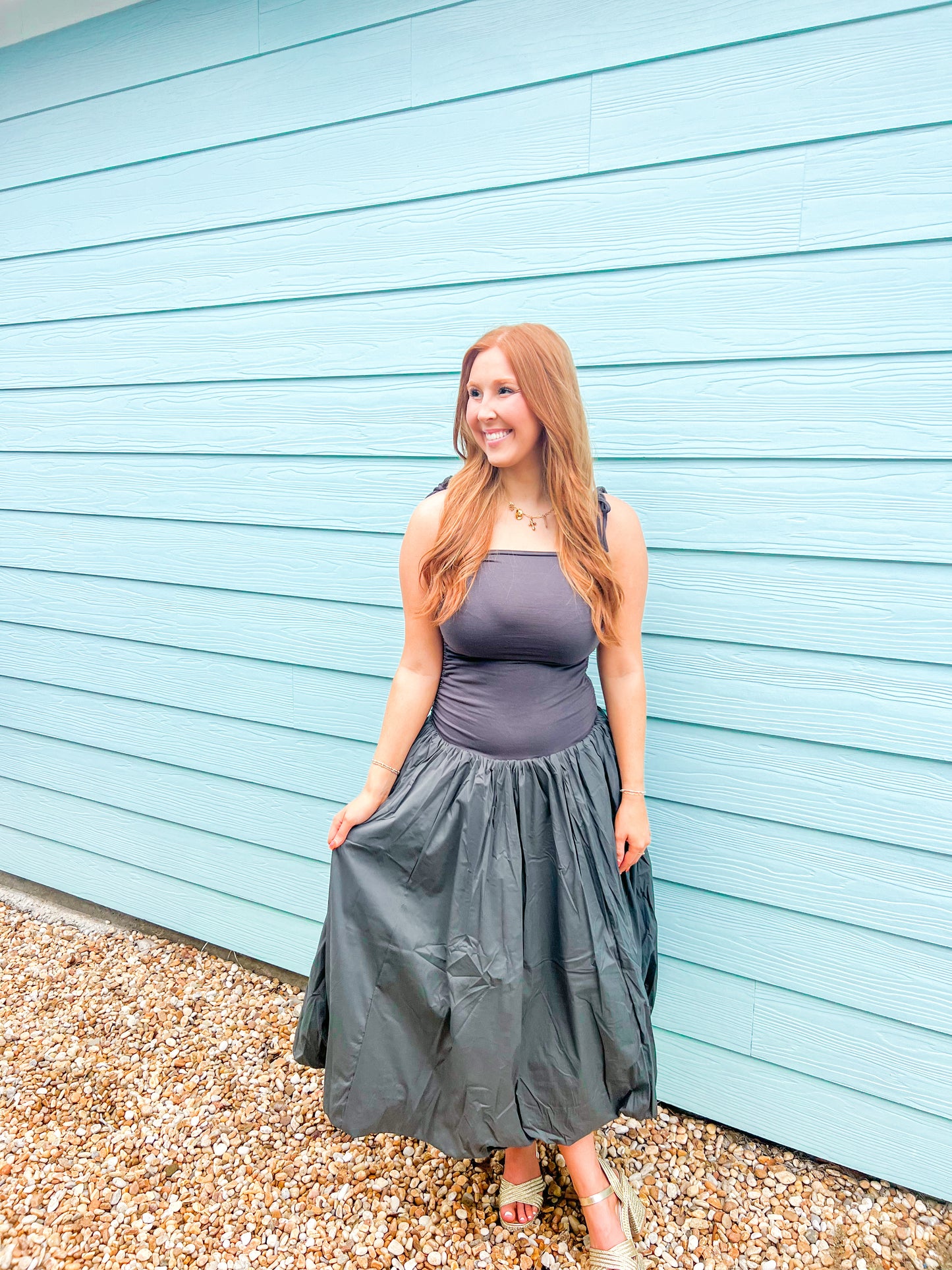 Stella Bubble Midi Dress - Dark Grey