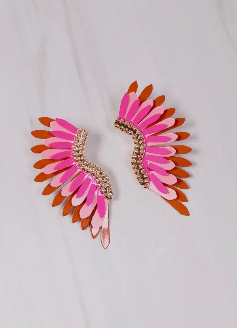 Metal Fan Earrings - Pink Multi