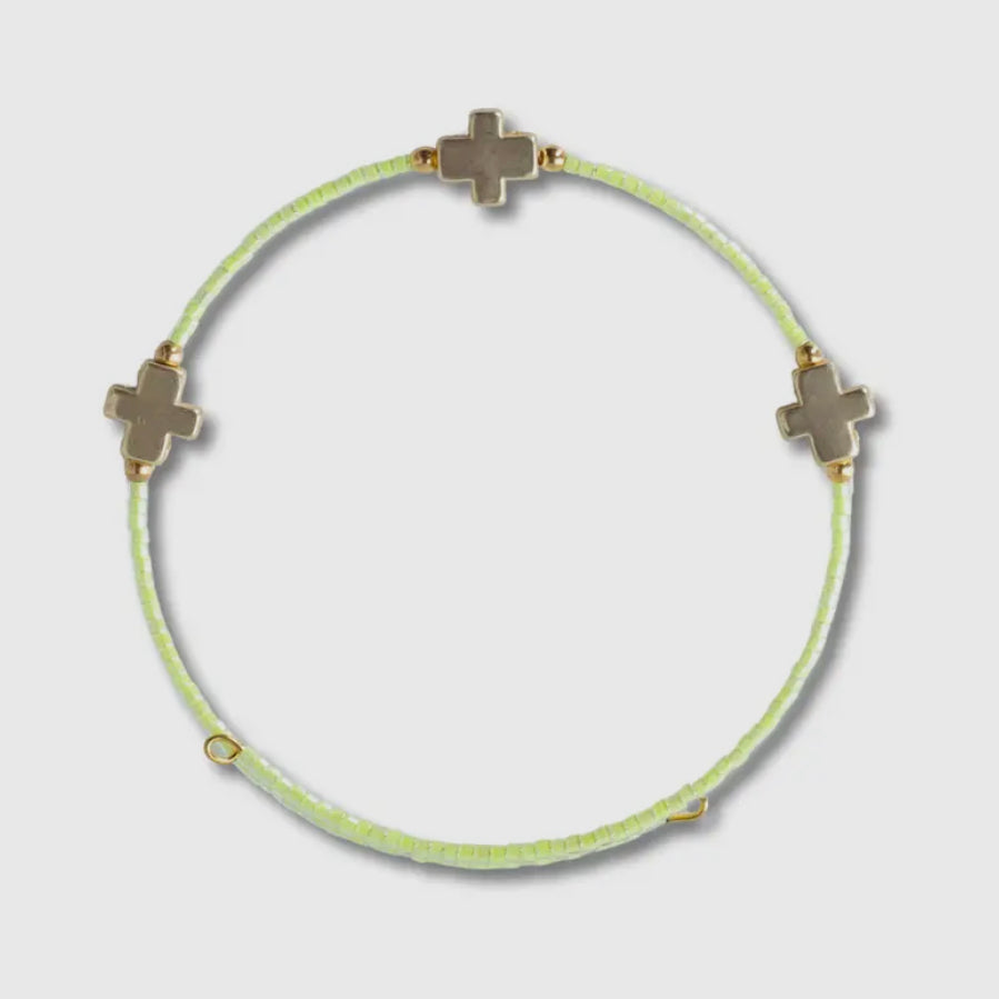 Cross Beaded Bracelet - Lime