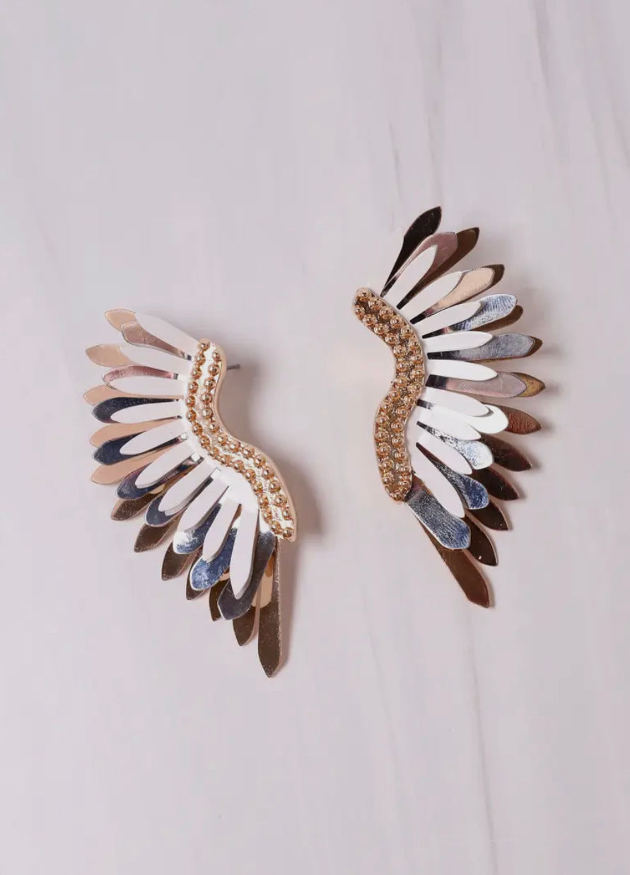 Metal Fan Earrings - White