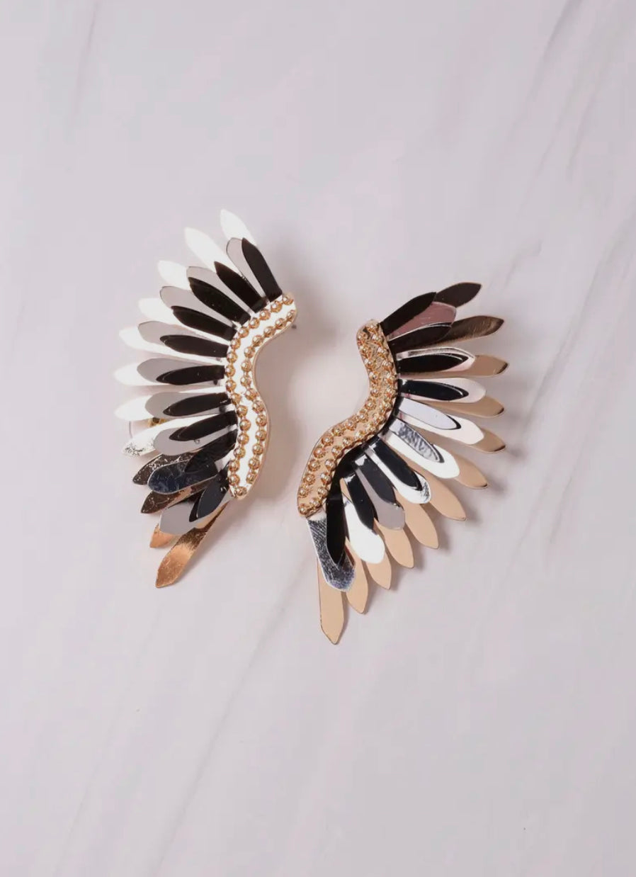 Metal Fan Earrings - Tri Tone