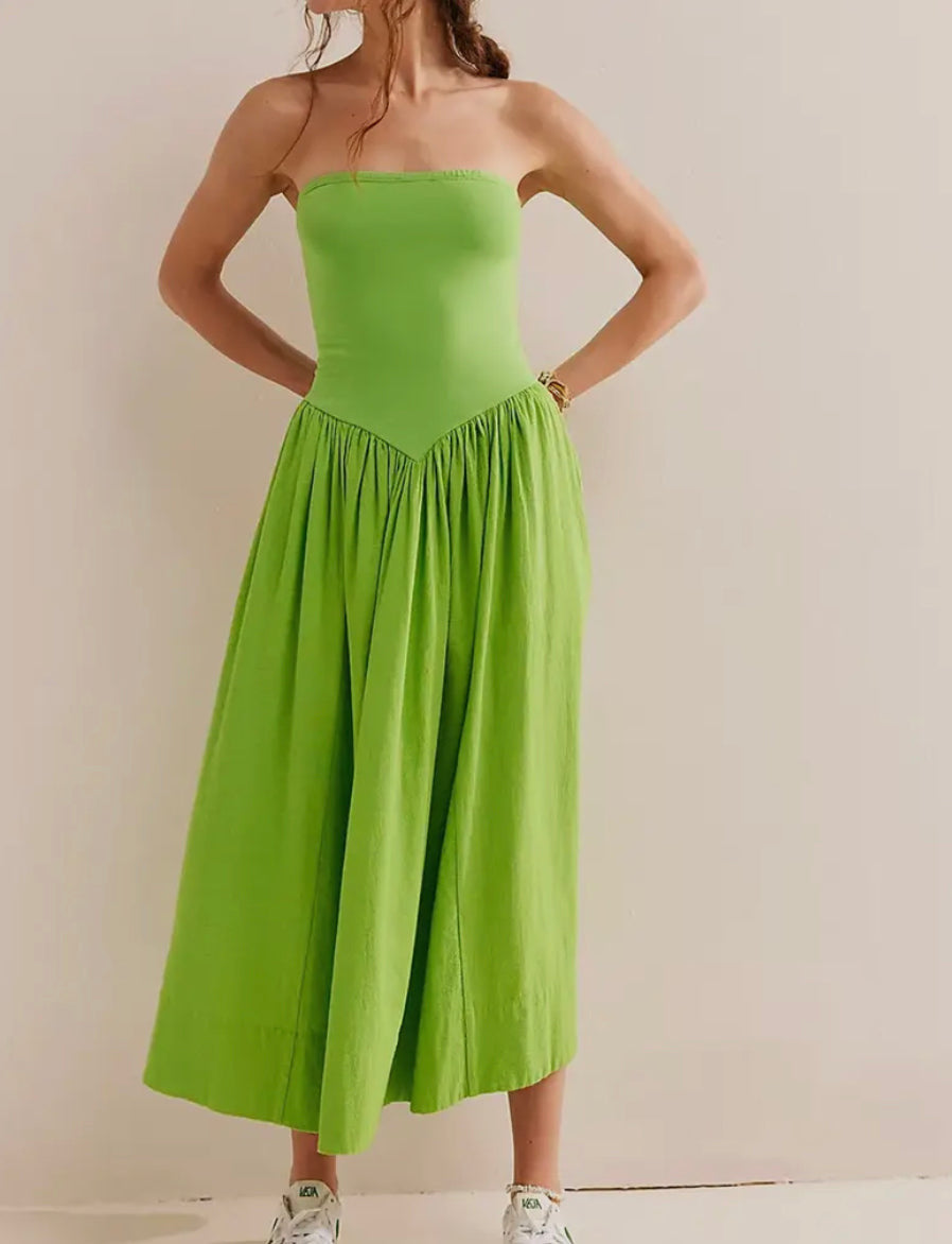 Amy Strapless Midi Dress - Green