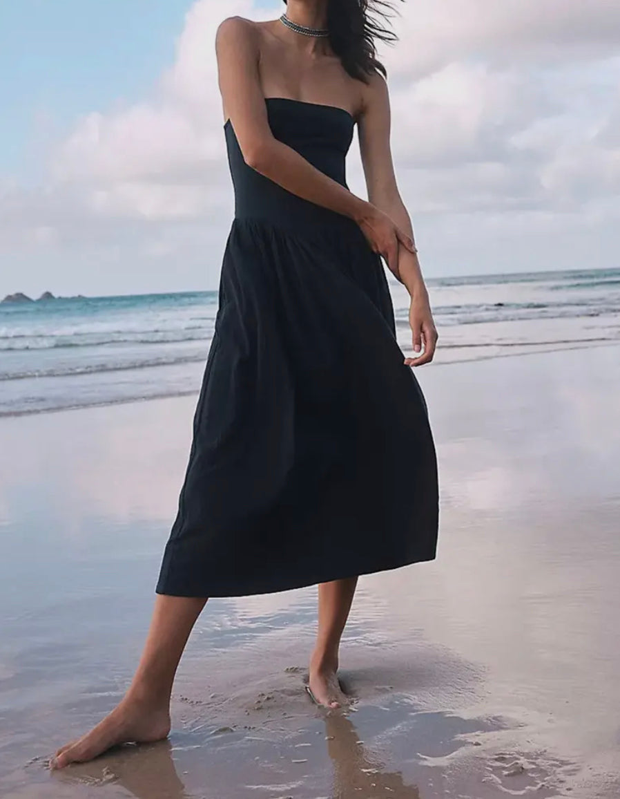 Amy Strapless Midi Dress - Black