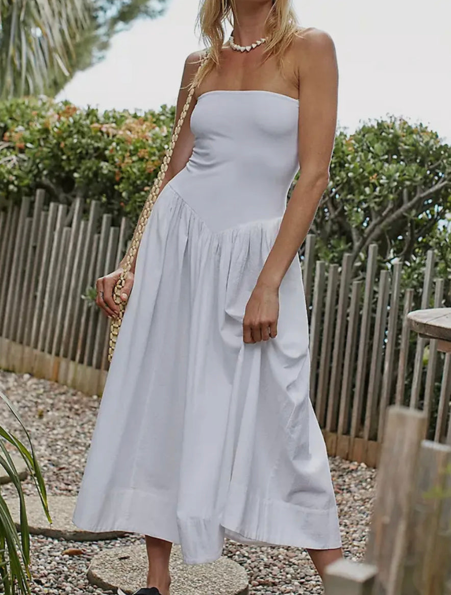 Amy Strapless Midi Dress - White