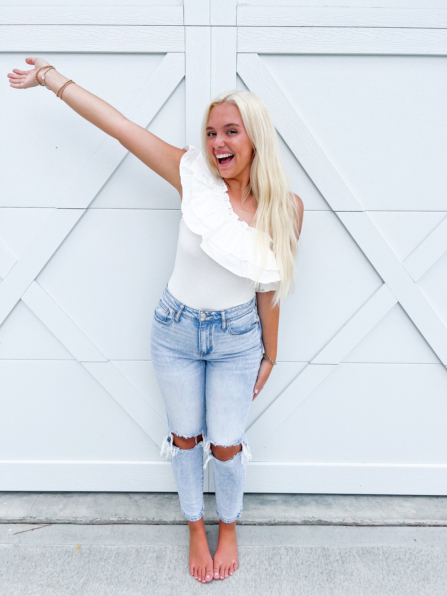 White Ruffle Bodysuit