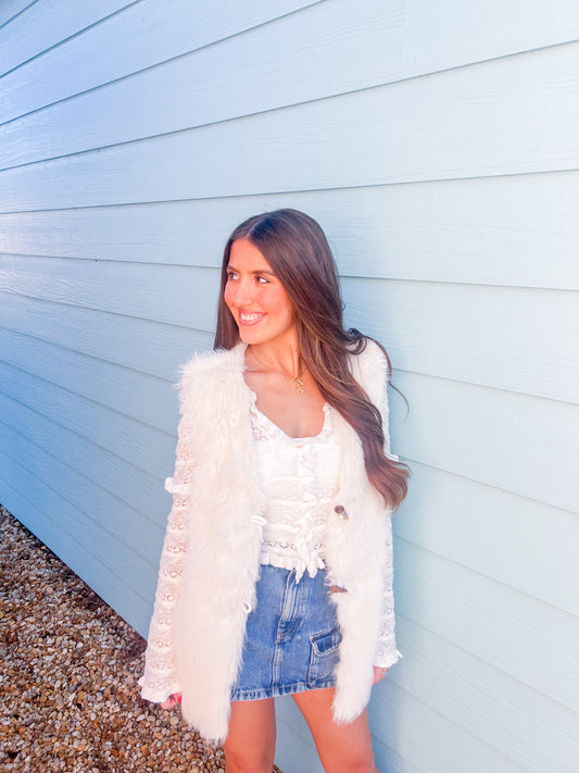 Hazel Faux Fur Vest - Ivory