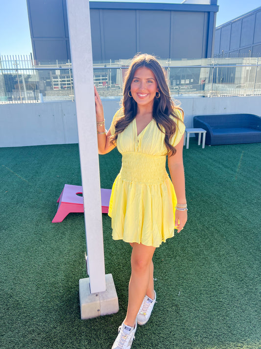 Lemon Smocked Mini Dress