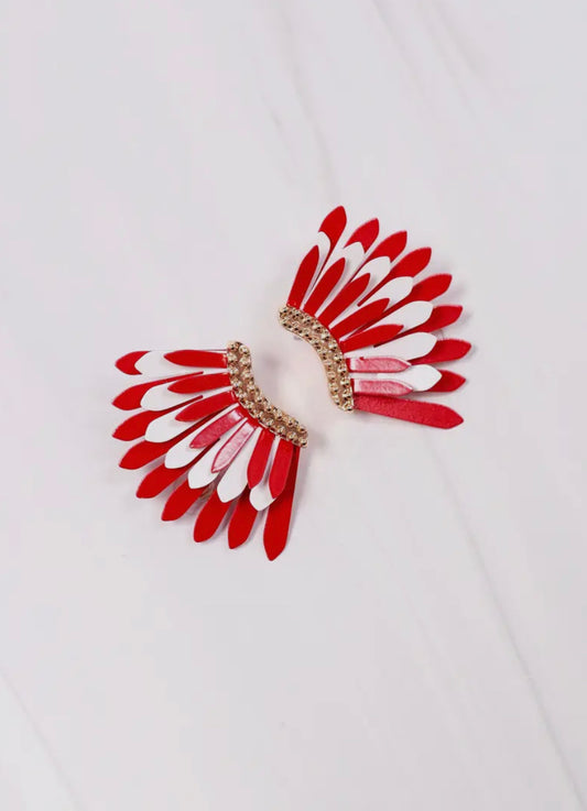 Metal Fan Earrings - Red