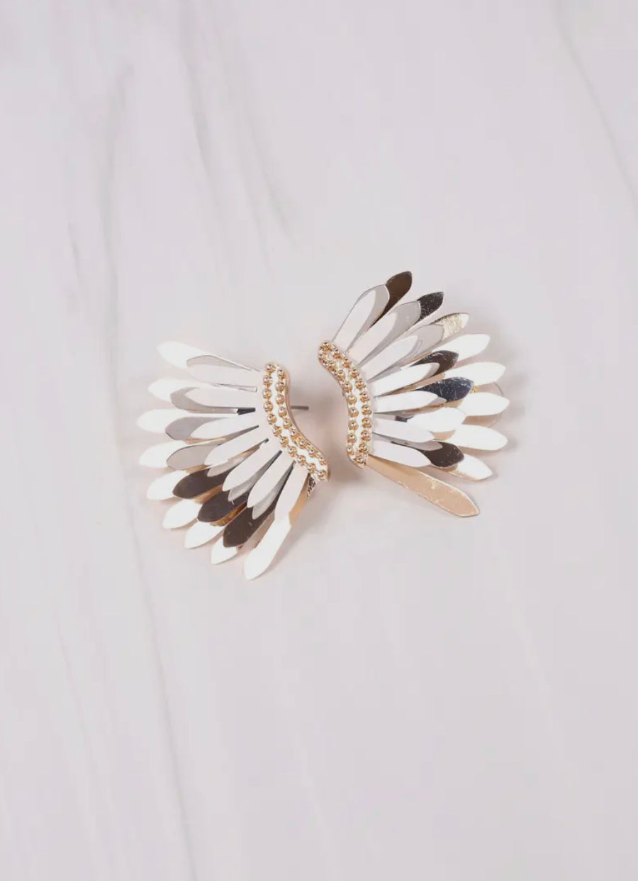 Metal Fan Earring - White