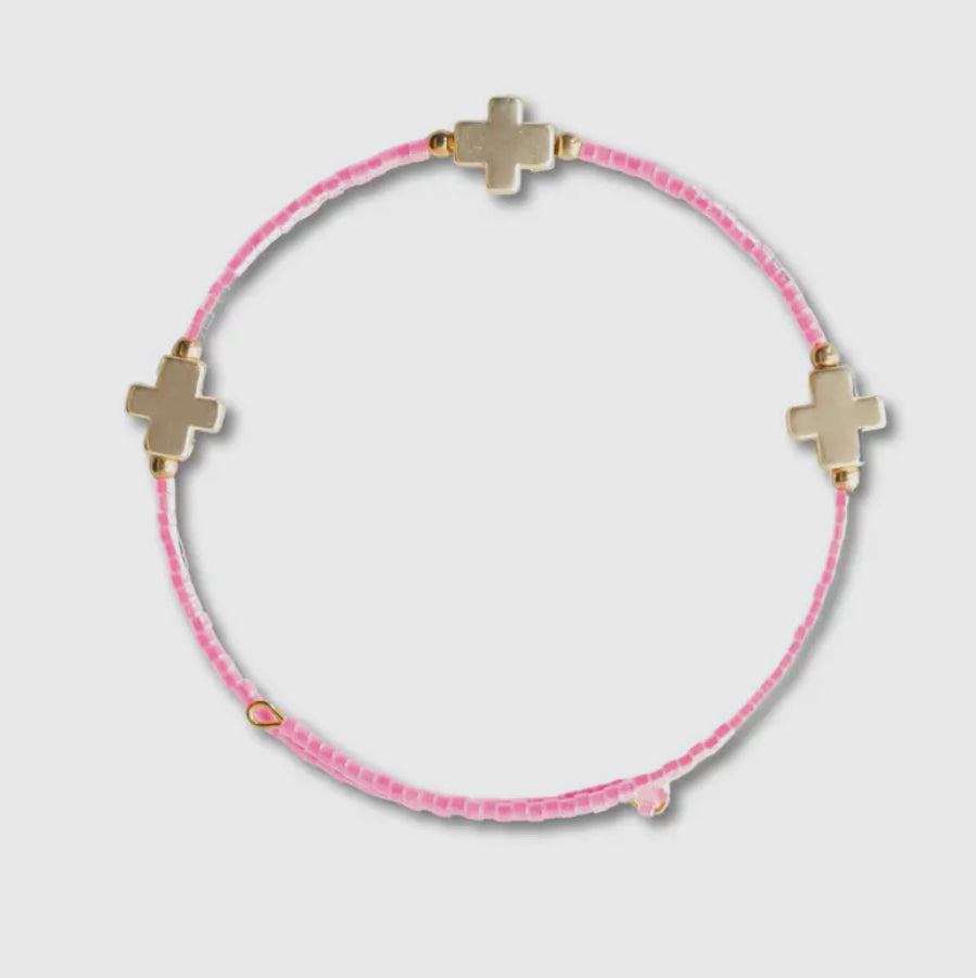 Cross Beaded Bracelet - Pink