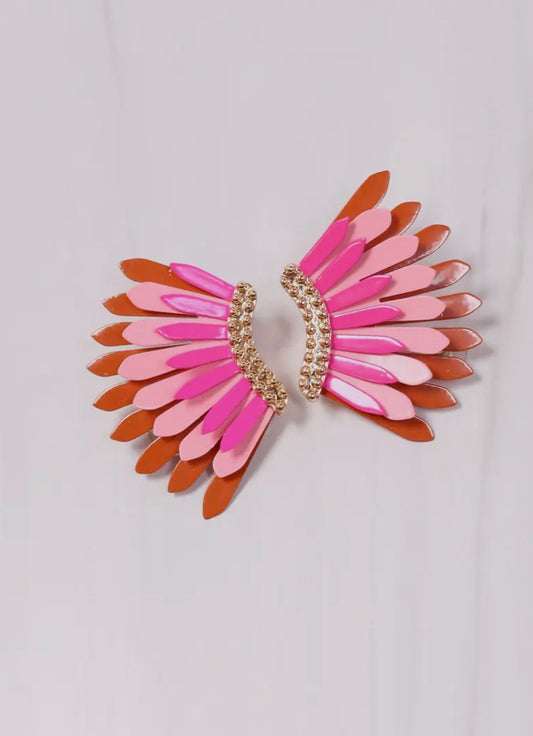 Metal Fan Earrings - Pink Multi