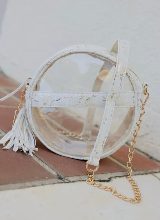 Clear Circle Stadium Bag - White/Gold Snakeskin