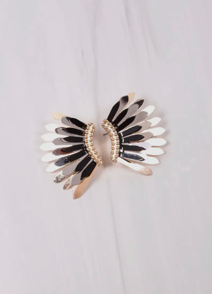 Metal Fan Earrings - Tri Tone