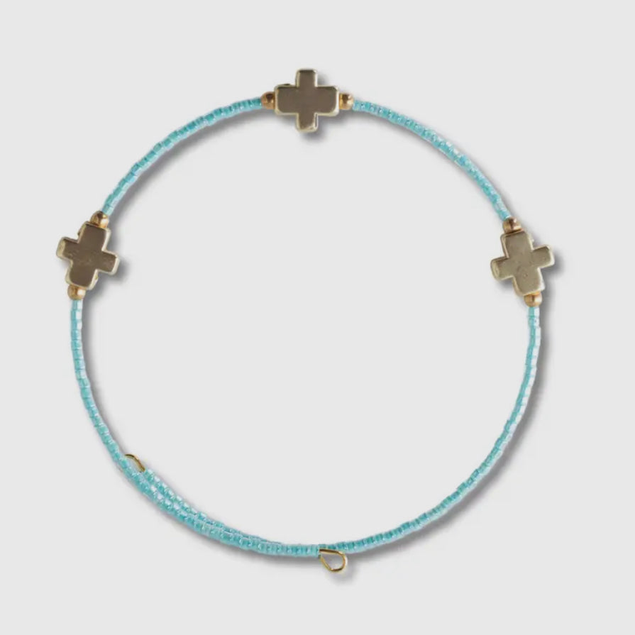 Cross Beaded Bracelet - Turquoise