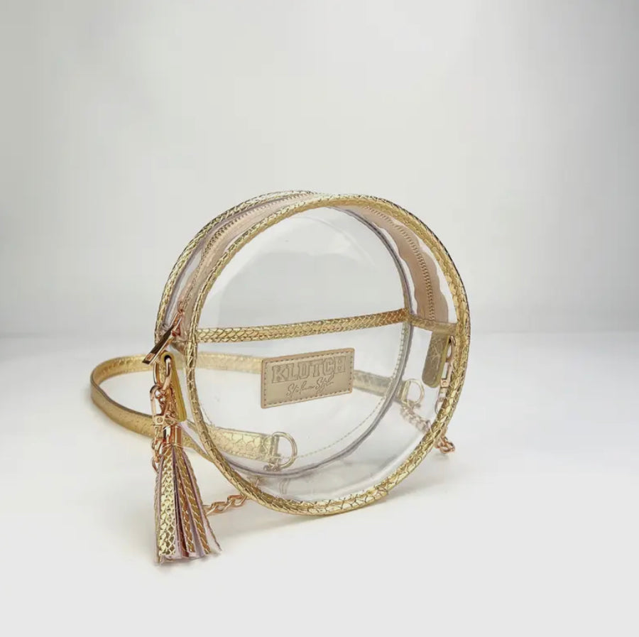 Clear Circle Stadium Bag - Gold Snakeskin