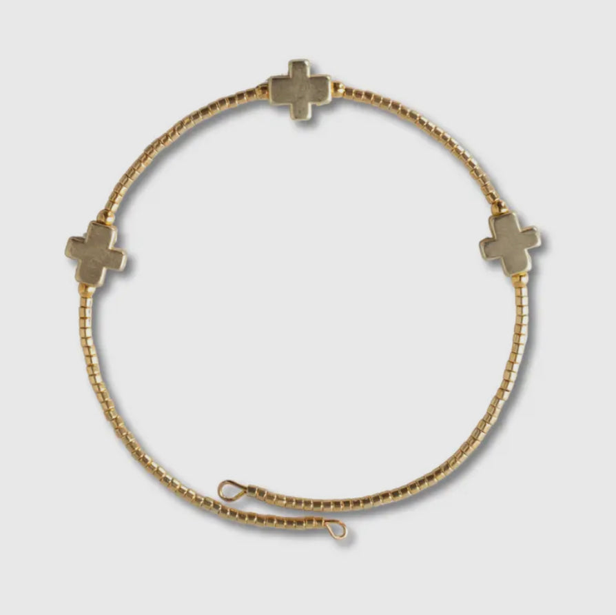 Cross Beaded Bracelet - Gold