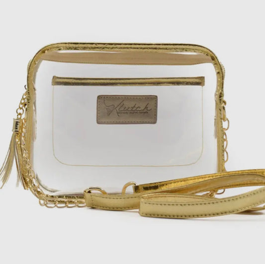 Clear Rectangle Stadium Bag - Gold Snakeskin