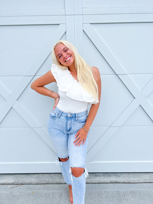 White Ruffle Bodysuit